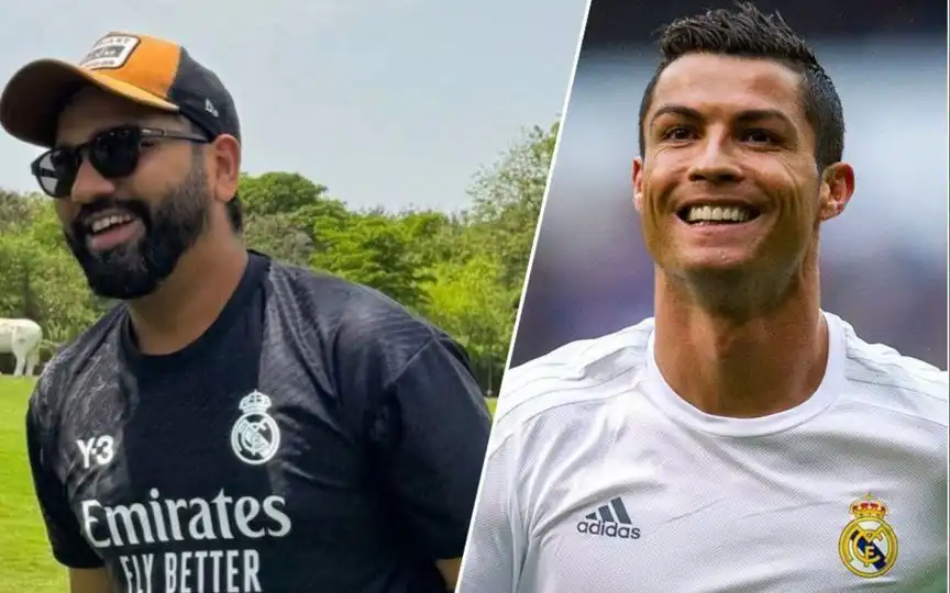 Rohit Sharma in Real Madrid Jersey [Source: @mufaddal_vohra/x.com]
