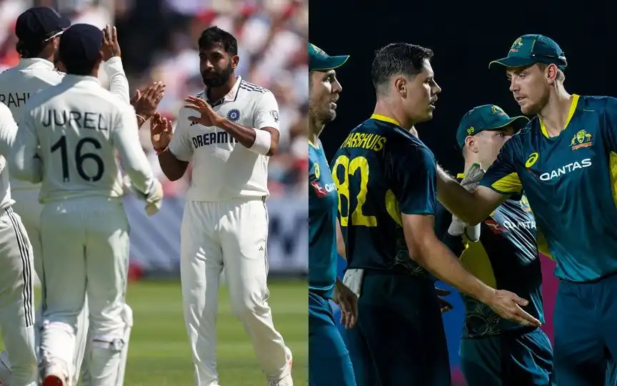 Jasprit Bumrah and Australian players [Source: @ICC, @cricketcomau/x]