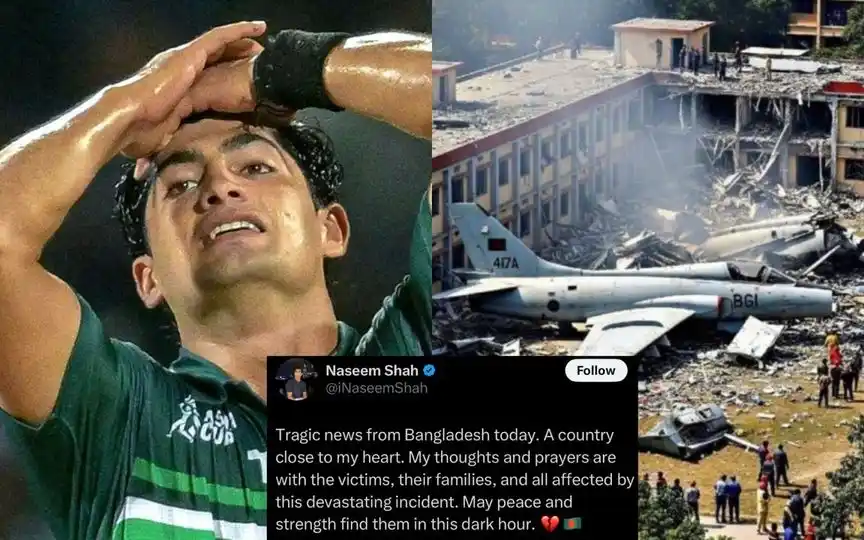 Naseem Shah reacts to crash in Bangladesh [Source: @iNaseemShah, @mufaddal_vohra, @DivyaaaNationa1/X.com]