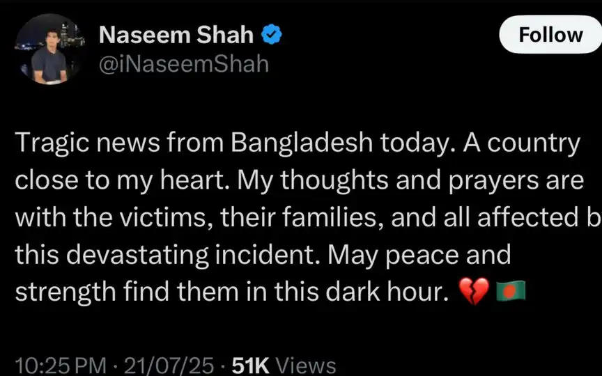 Naseem Shah's tweet [Source: @iNaseemShah/X.com]