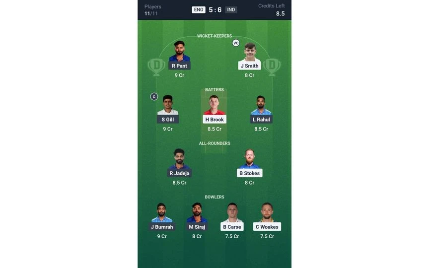 ENG vs IND 4th Test: Dream11 Team 1 [Source: @Dream11 App]