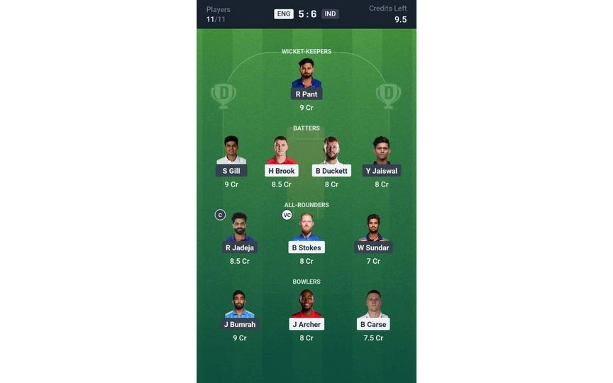 ENG vs IND 4th Test: Dream11 Team 2 [Source: @Dream11 App]