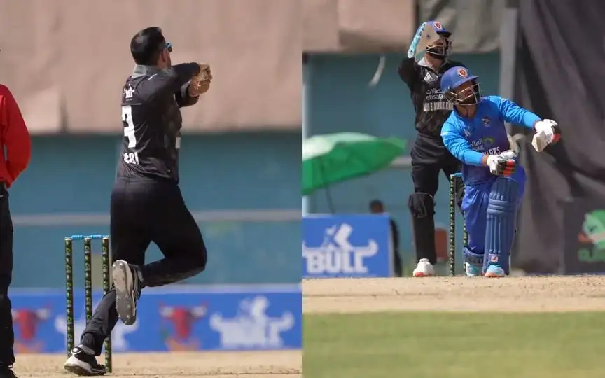 Mohammad Nabi gets hit for a six by his son [Source: @ACBofficials/X.com]