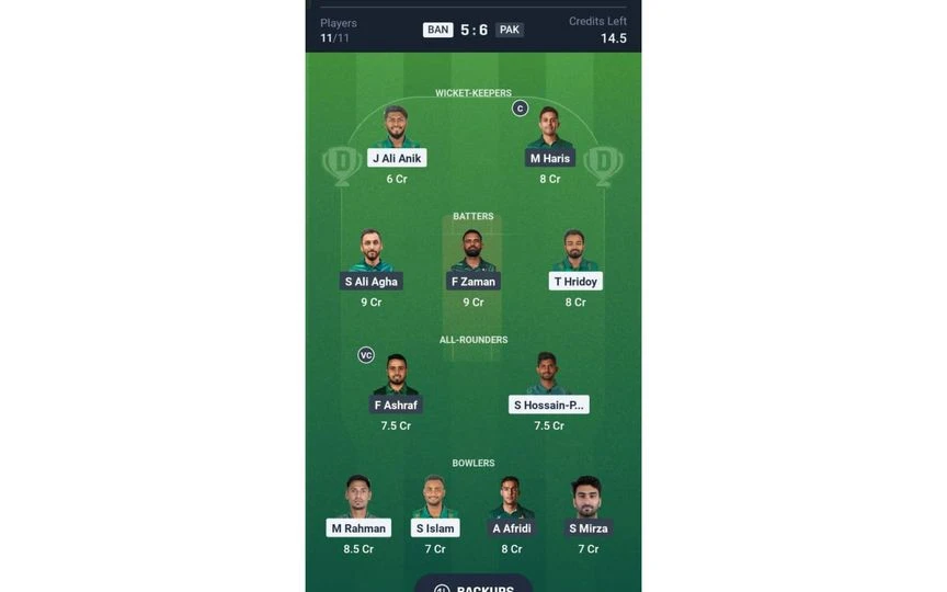 BAN vs PAK, 3rd T20I: Dream11 Team 1 [Source: @Dream11 App]