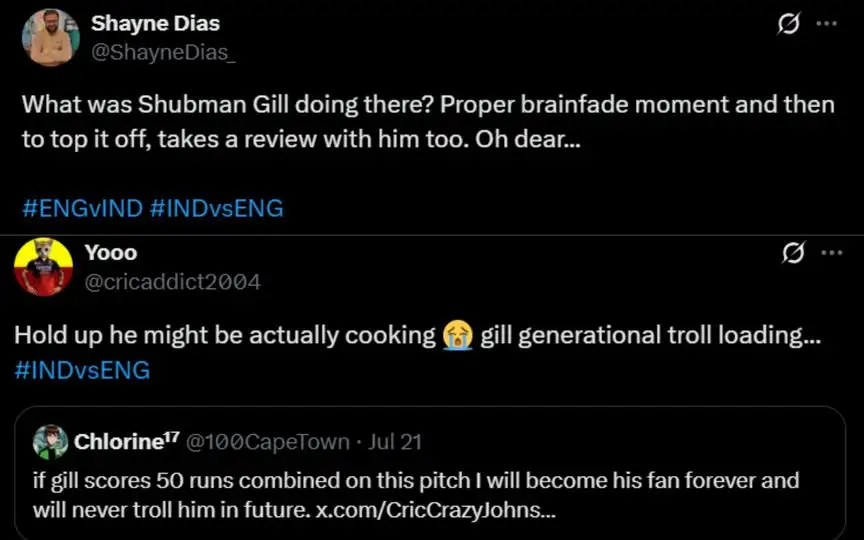 Fans Tweet (Source: @ShayneDias_/, @cricaddict2004X.com)