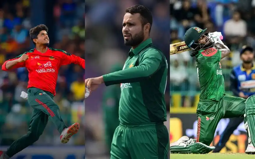 Mahedi Hasan, Faheem Ashraf and Jaker Ali (Source: @BCBtigers/X.com, @ICC/X.com)