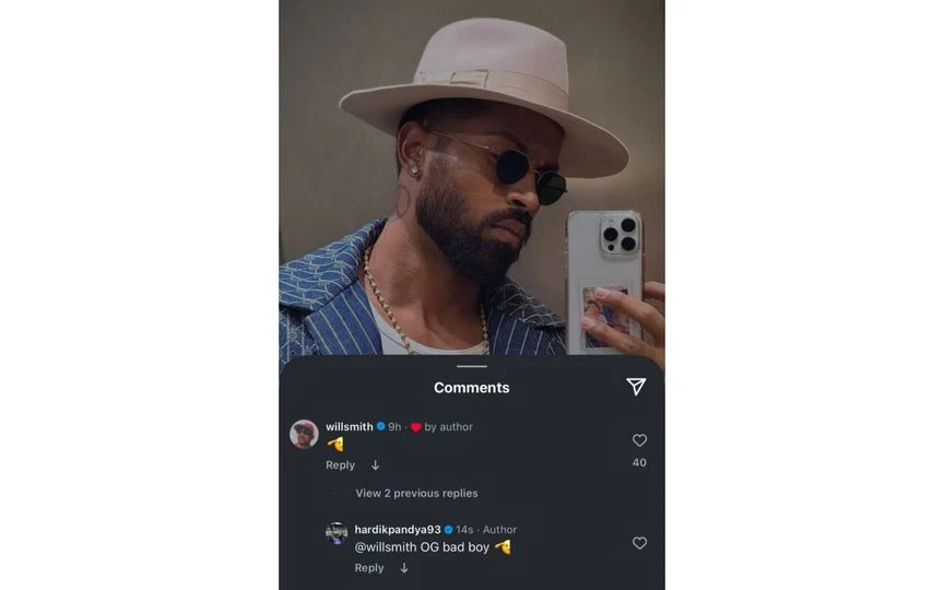 Will Smith and Hardik Pandya exchange replies [Source: @CricCrazyJohns/x]