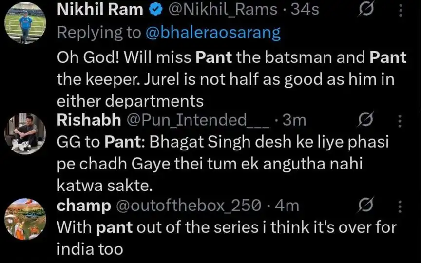 Fans Tweet on Rishabh Pant. [Source - x.com]