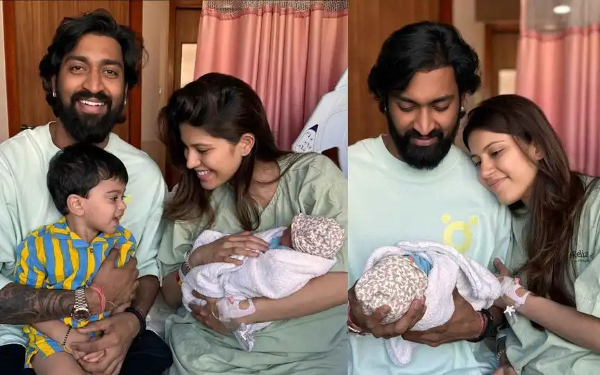 Krunal Pandya with his wife and two sons, Kavir and Vayu (Source:@mufaddal_vohra,x.com)