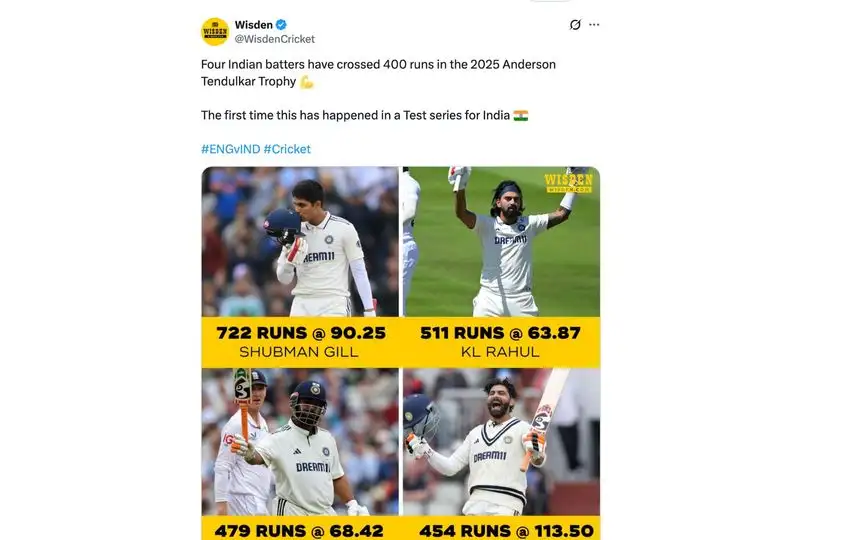 Indian batters create big record [Source: @WisdenCricket/X.com]