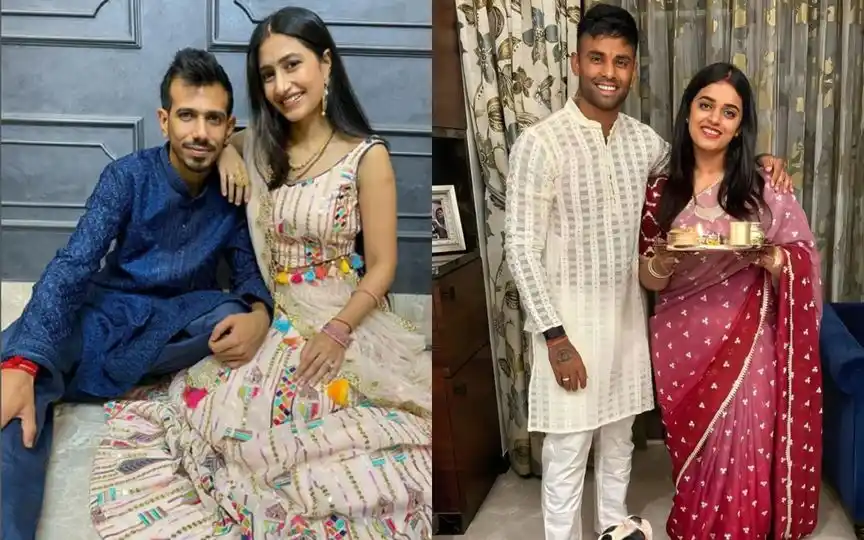 Indian cricketers celebrating Karwa Chauth [Source: @suryakumaryadavfc, @dhanashree9/Instagram]