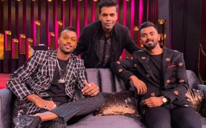 Hardik Pandya And KL Rahul With Karan Johar (Source: @SirJadeja/x.com)