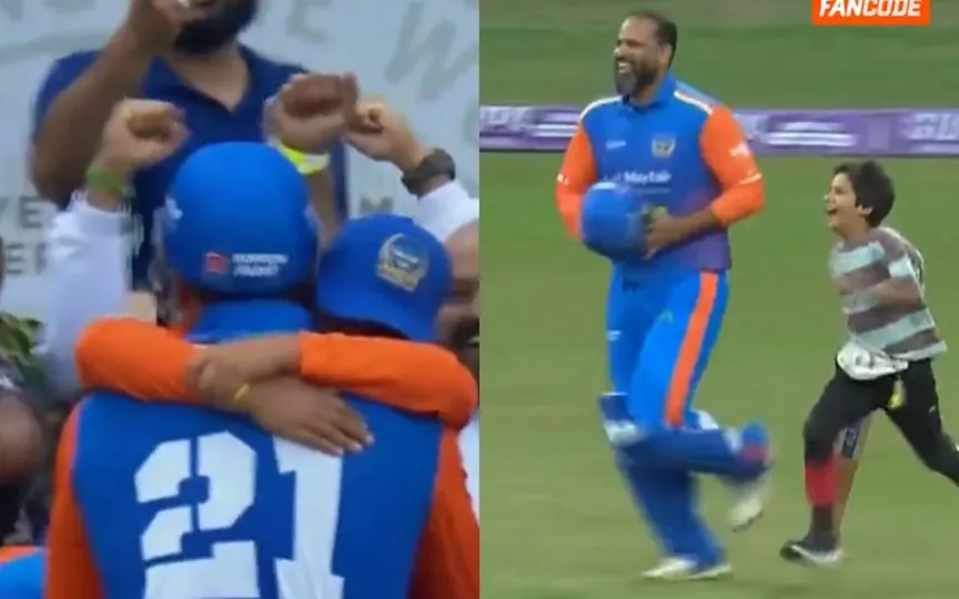 Yusuf Pathan celebrating win with sons [Source: @FanCode/x]