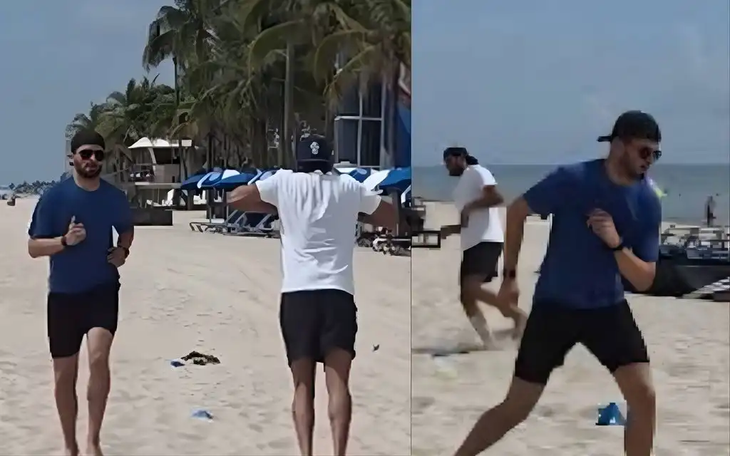 Shaheen Afridi practices in Florida beach [Source: Screengrabs]