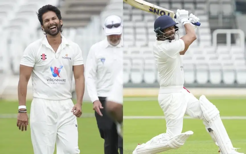 Shahid Kapoor shows off his cricket skills [Source: @HomeOfCricket/X.com]