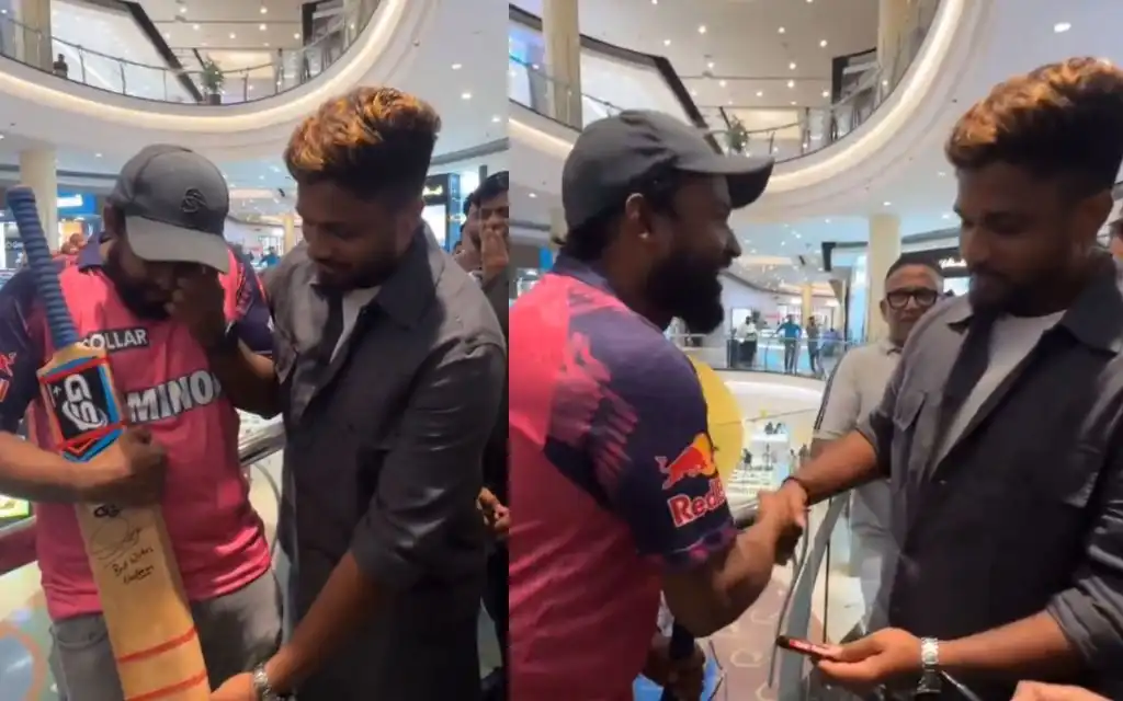 Sanju Samson with a fan in Dubai mall [Source: @rajasthanroyals/X.com]