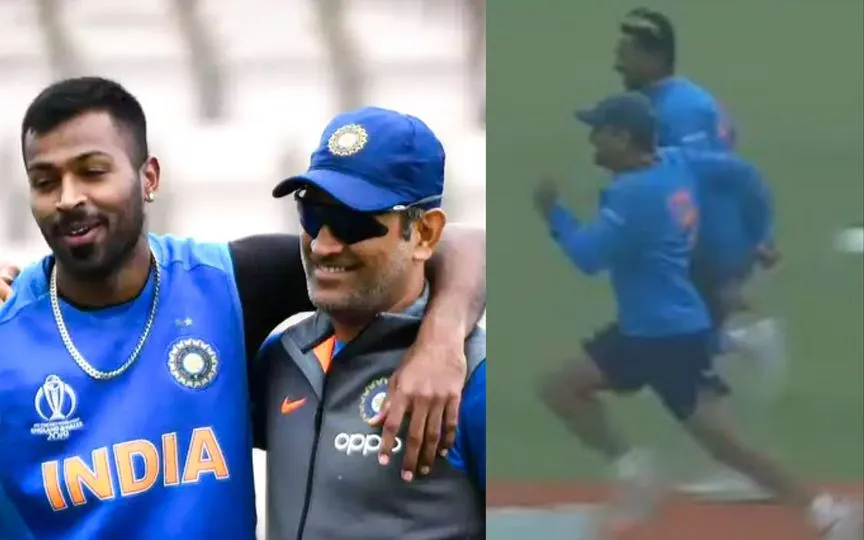 MS Dhoni and Hardik Pandya in a race [Source: @sujanlahori/X.com]
