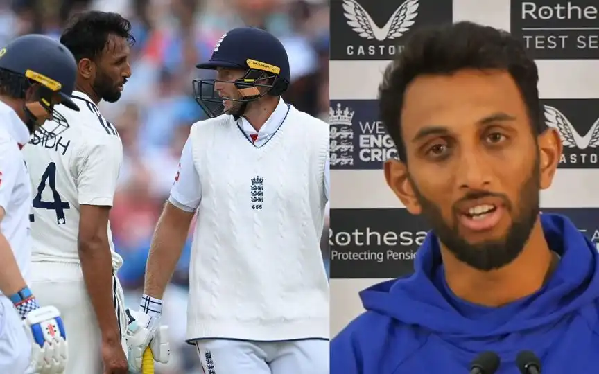 Joe Root and Prasidh Krishna sledge [Source: @prosperousYT/X.com]