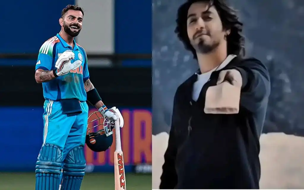 Virat Kohli and Ahaan Panday [Source: @kohliception, @Cricketadd75277/x.com]