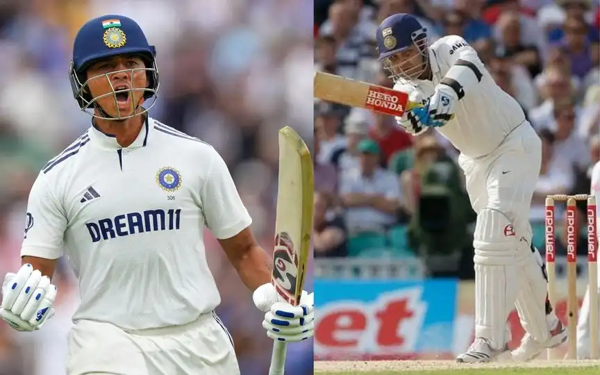 Yashasvi Jaiswal and Virender Sehwag (Source: AP Photos &@Houseof_Cricket/X.com)