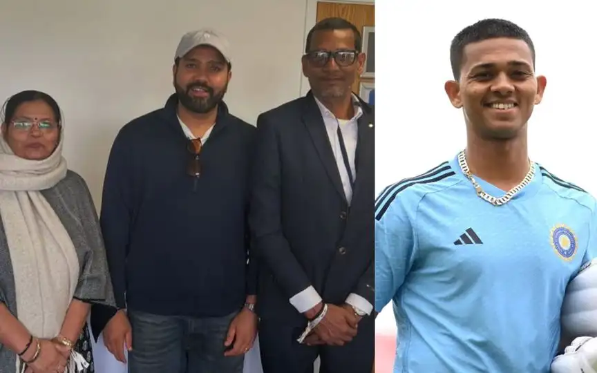 Rohit Sharma meets Yashasvi Jaiswal's parents [Source: @CricCrazyJohns/X.com]