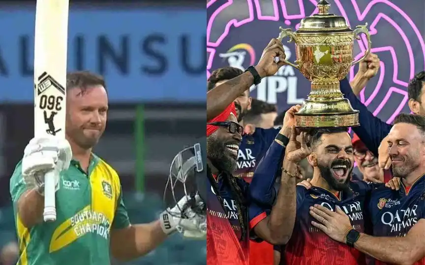 AB de villiers for South Africa Champions and with IPL Trophy (Source:@CricCrazyJohns/X.com)