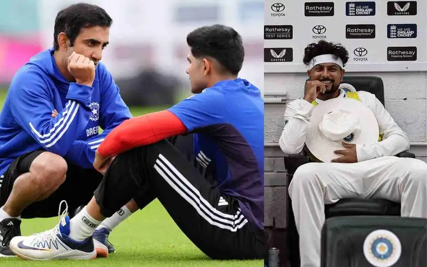 Gambhir, Gill and Kuldeep Yadav in Indian camp (Source:@Jay_Cricket12/X.com)