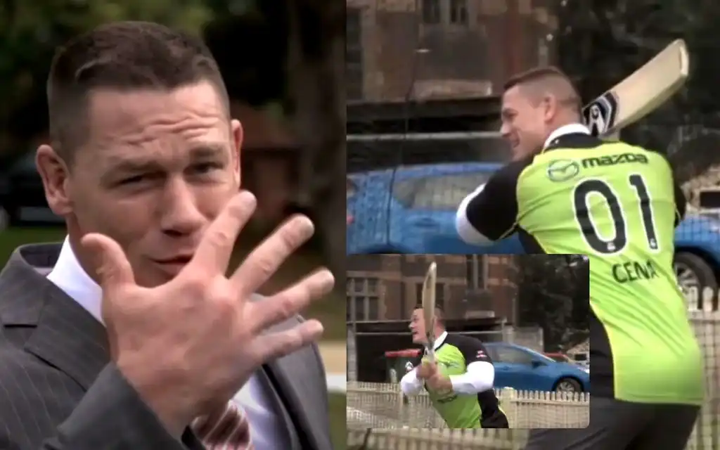 John Cena tried his hand at cricket [Source: @Hindustan Times/YouTube.com]
