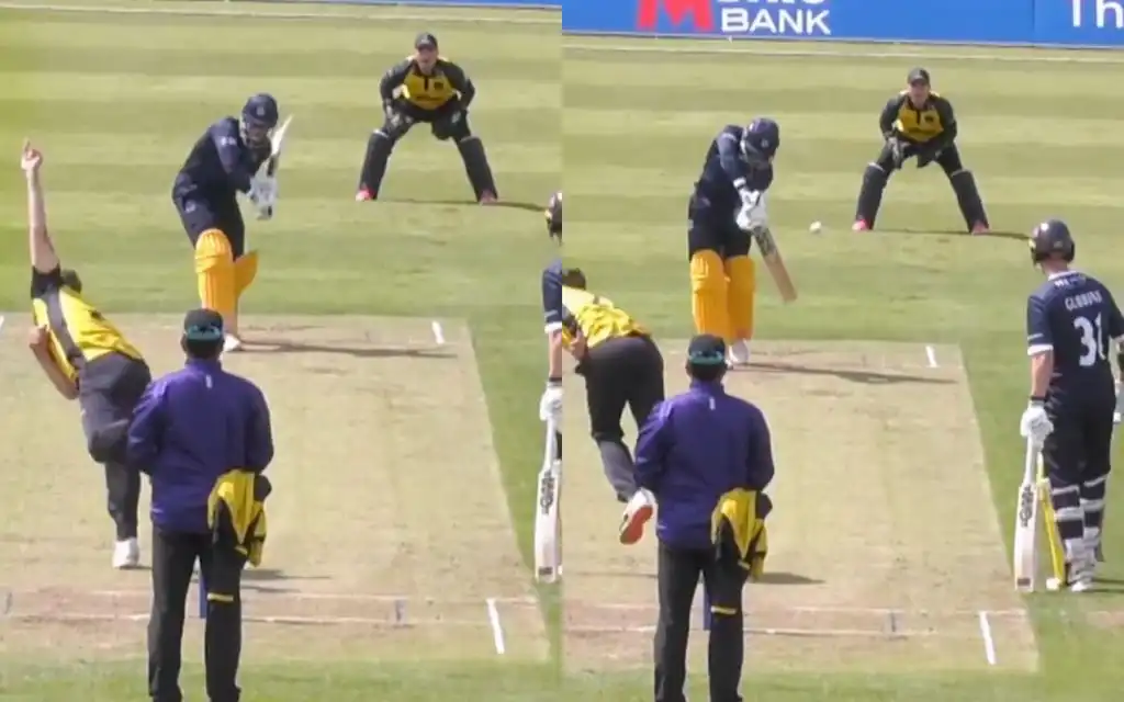 Tilak Varma was dismissed for a duck [Source: @GlamCricket/X]