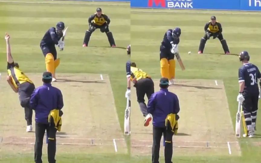 Tilak Varma was dismissed for a duck [Source: @GlamCricket/X]