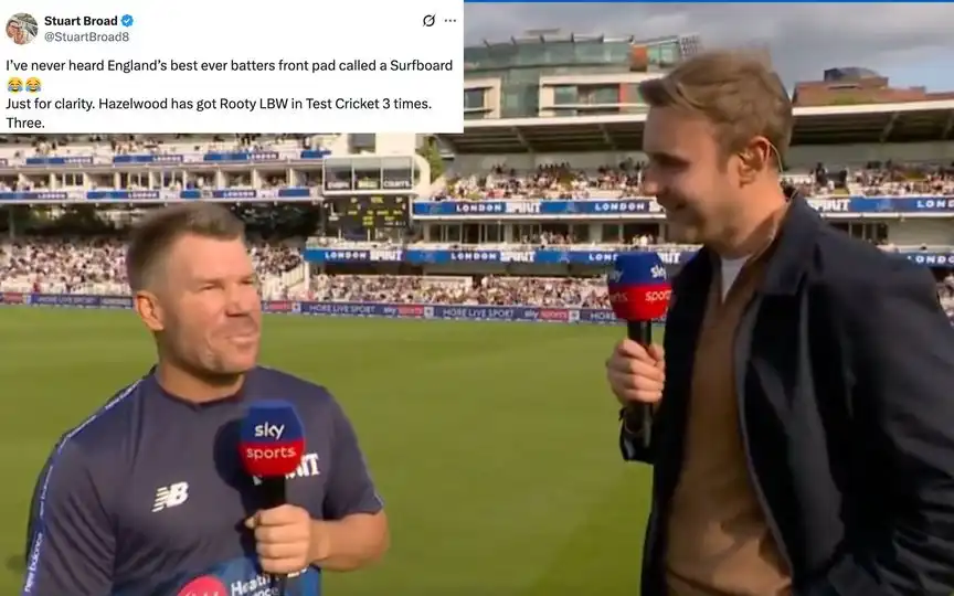 Stuart Broad-David Warner's awkward interview [Source: @SkyCricket, @StuartBroad8/X.com]
