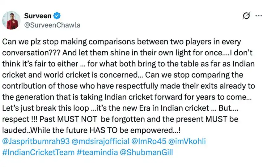 Surveen Chawla's tweet [Source: @SurveenChawla/X.com]