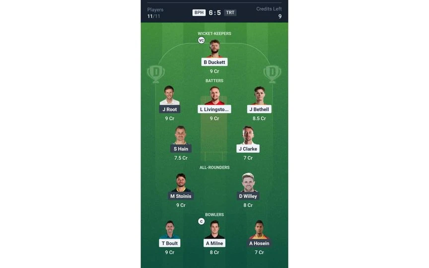 BPH vs TRT, The Hundred Men's 2025: Dream11 Team 1 [Source: @Dream11 App]