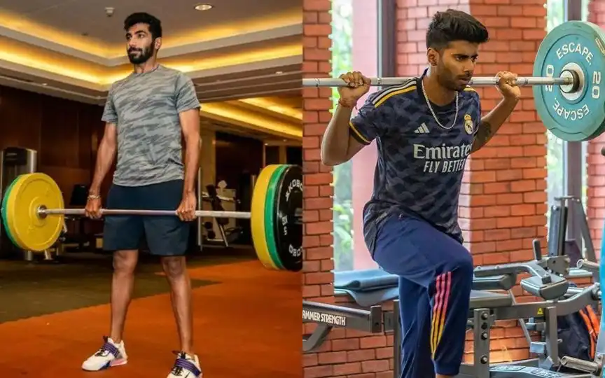 Jasprit Bumrah and Mayank Yadav in gym [Source: @doncricket_, @Prakash29484476/X.com]