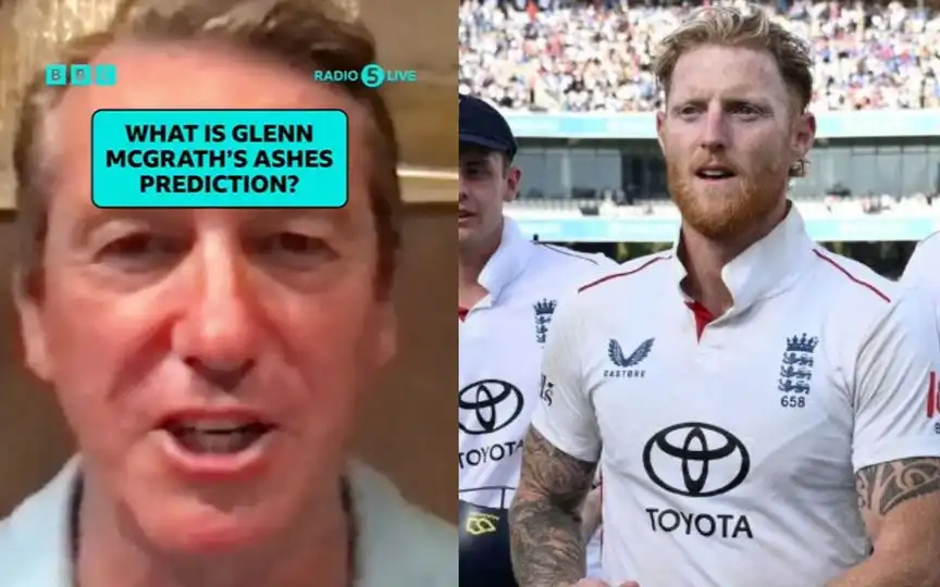 Glenn McGrath and England team [Source: @5liveSport, @Johns/x]