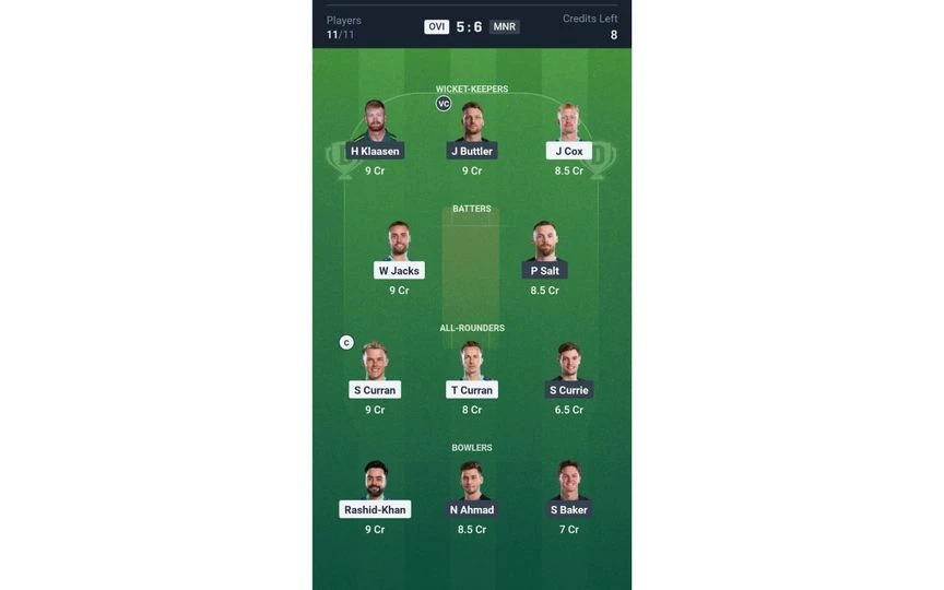 OVI vs MNR, The Hundred Men's 2025: Dream11 Team 1 [Source: @Dream11 App]