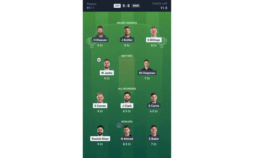 OVI vs MNR, The Hundred Men's 2025: Dream11 Team 2 [Source: @Dream11 App]