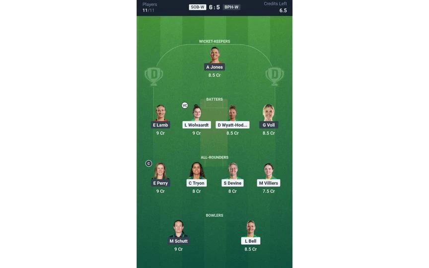 SOB-W vs BPH-W, The Hundred Women's 2025: Dream11 Team 1 [Source: @Dream11 App]