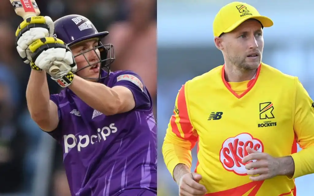 Harry Brook and Joe Root in The Hundred [Source: @akhilesh_yadav98/X.com]