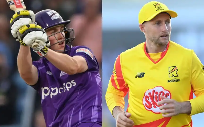 Harry Brook and Joe Root in The Hundred [Source: @akhilesh_yadav98/X.com]