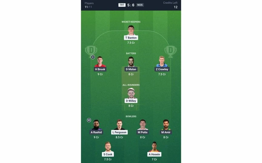 TRT vs NOS, The Hundred 2025: Dream11 Team 1 [Source: @Dream11 App]