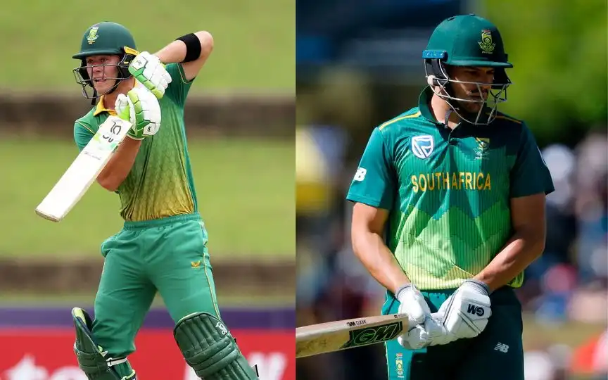 Dewald Brevis and Aiden Markram (Source:@ICC/X.com)