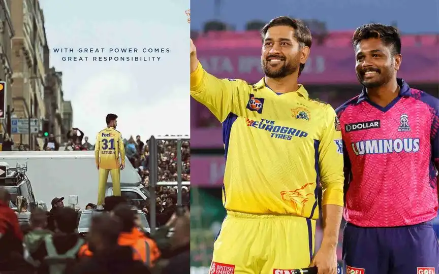 Ruturaj Gaikwad, Dhoni and Samson in IPL jerseys (Source:@ChennaiIPL and @cricbuzz/X.com)