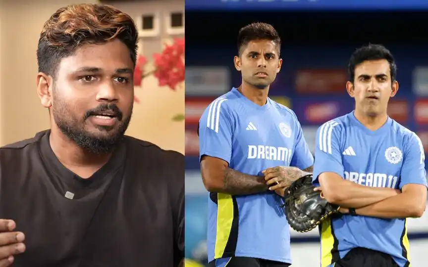 Sanju Samson, Gautam Gambhir and Suryakumar Yadav [Source: @mufaddal_vohra/X.com]