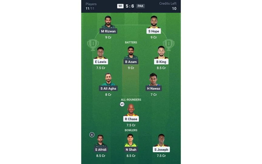 WI vs PAK Team 1 (Source: Dream11 App)