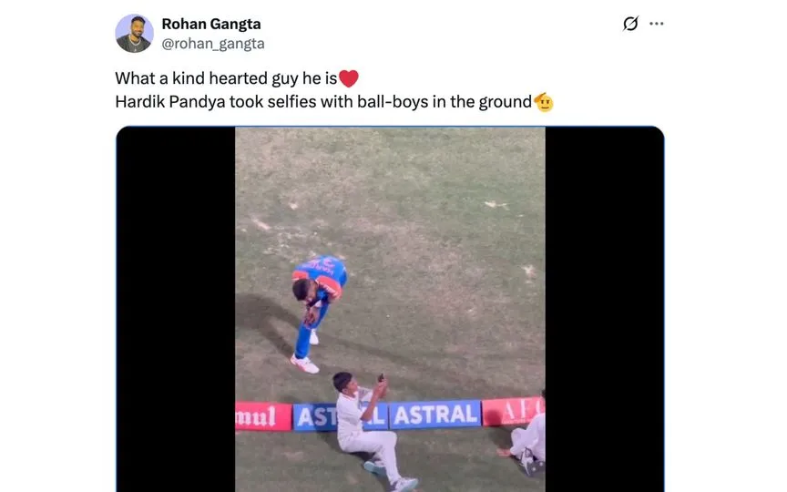 Hardik Pandya's sweet gesture [Source: @rohan_gangta/X.com]