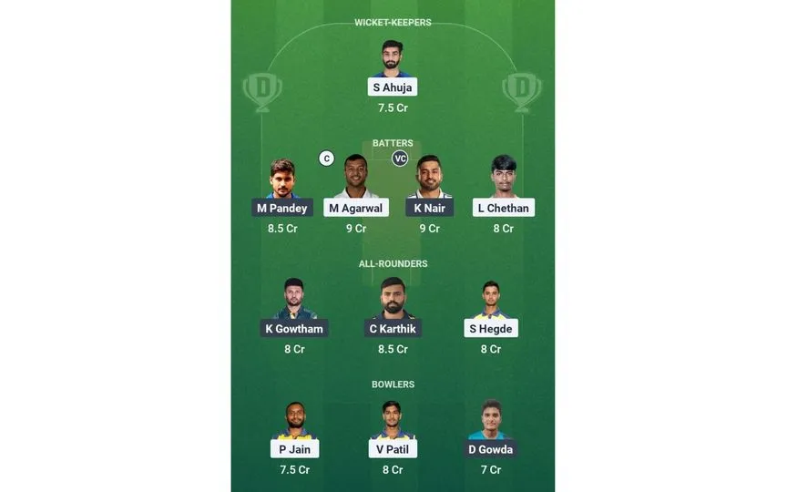 MW vs BB, Maharaja T20 Trophy 2025: Dream11 Team 1 (Source: @Dream11 App)