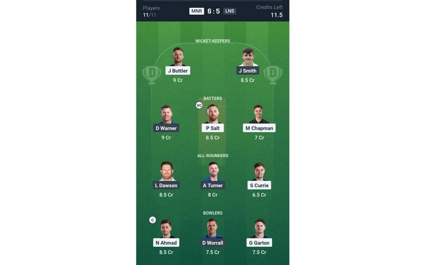 MNR vs LNS, The Hundred Men's 2025: Dream11 Team 1 [Source: @Dream11 App]