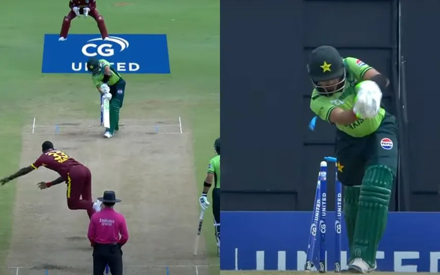 Babar Azam was cleaned up for a duck [Source: WIcricketYouTube]