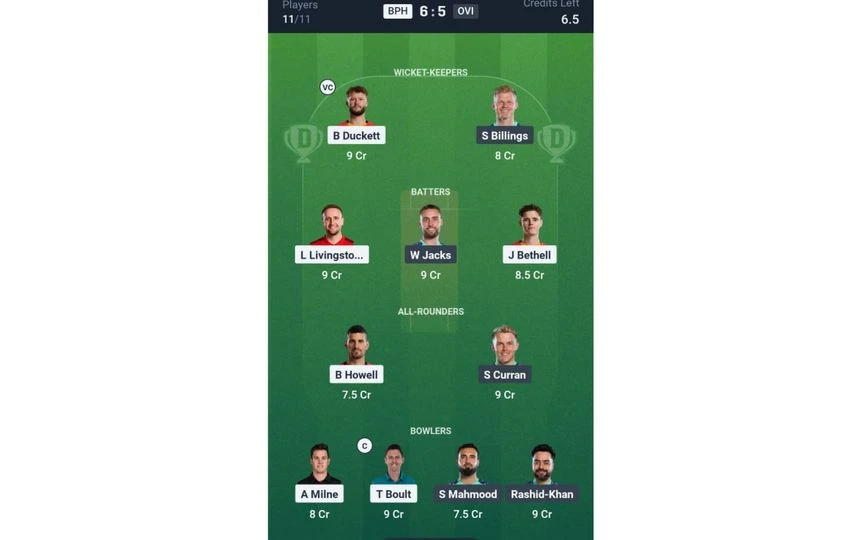 BPH vs OVI, The Hundred Men's 2025: Dream11 Team 2 [Source: @Dream11 App]